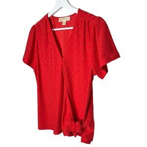 Michael Kors Eyelet Puff Sleeve Blouse S Orange V-Neck Short Sleeve Top
